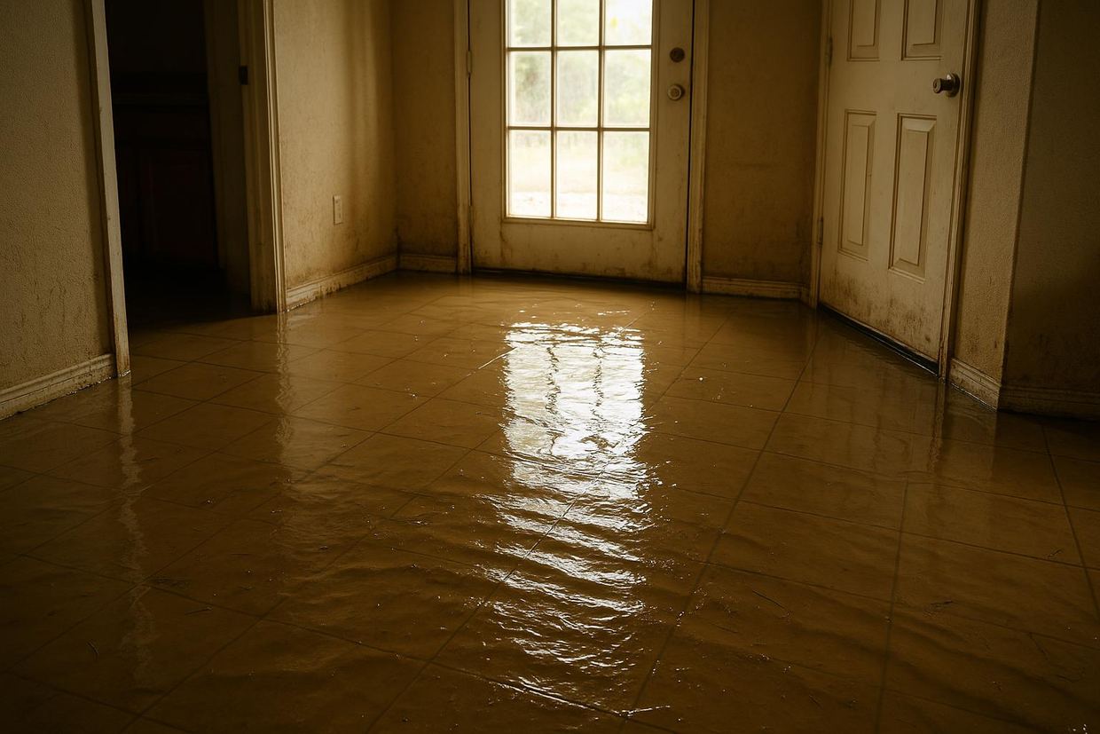 Floodwater being removed from a Plano home after a heavy storm