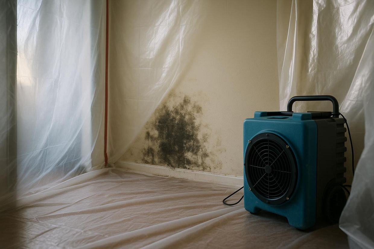 Containment and removal of mold on a Plano home wall after water damage
